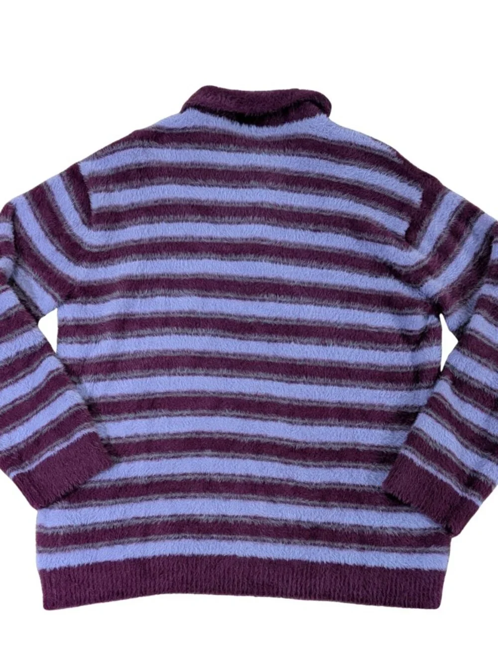 ZARA Mens Purple Striped Fuzzy Knit Polo Sweater Medium